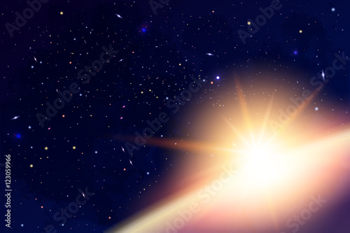 Vector Cosmology Illustration with Universe, Galaxy, Sun, Planet