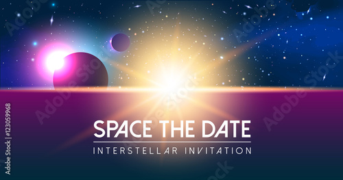 Vector Cosmology Illustration with Universe, Galaxy, Sun, Planet