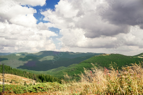 mountain landscape in the summer with cloudy sky