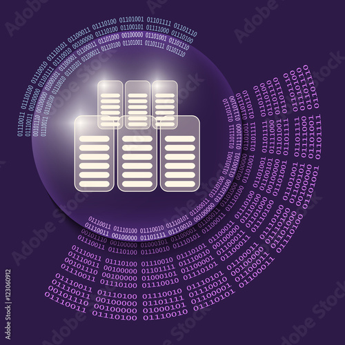 Violet abstract background and binary code and data storage