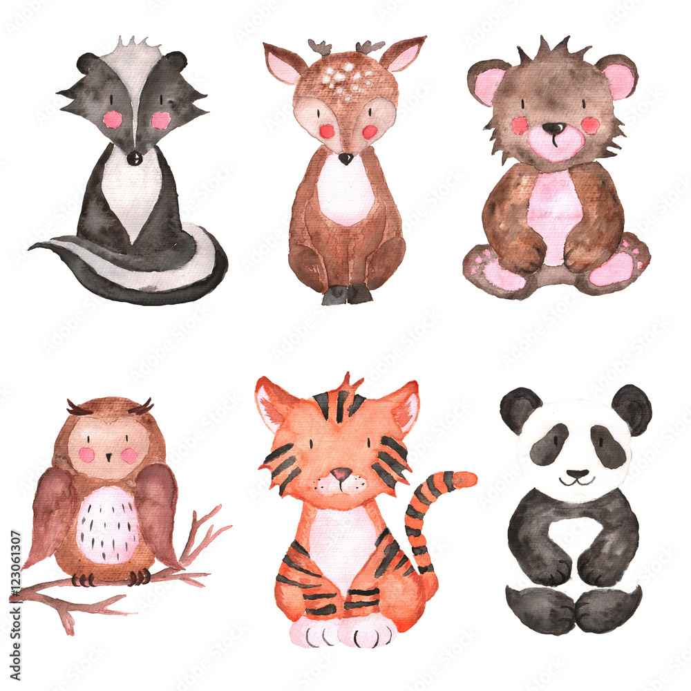Woodland Animals Set of Watercolor Illustrations Hand-painted forest ...