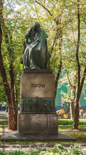 Monument to writer Gogol in the courtyard of the museum Gogol on photo