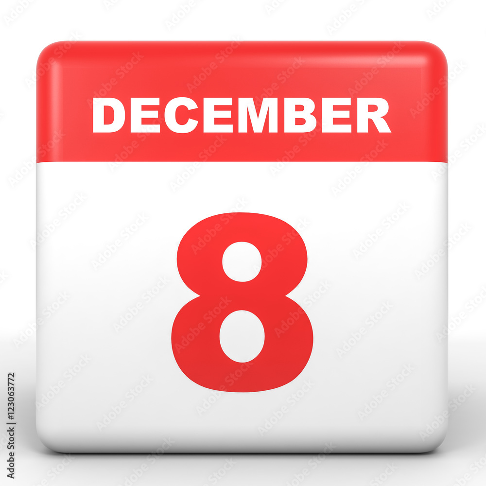 December 8. Calendar on white background. December 8. Calendar on white background.