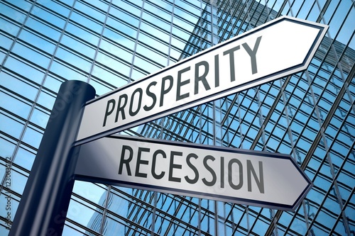 Signpost illustration, two arrows - prosperity or recession photo