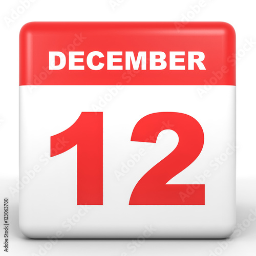 December 12. Calendar on white background.