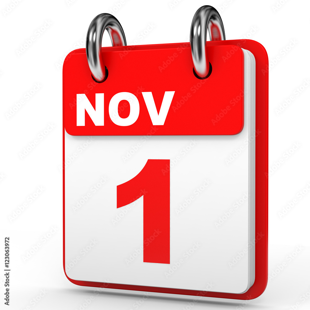 Fototapeta premium November 1. Calendar on white background.