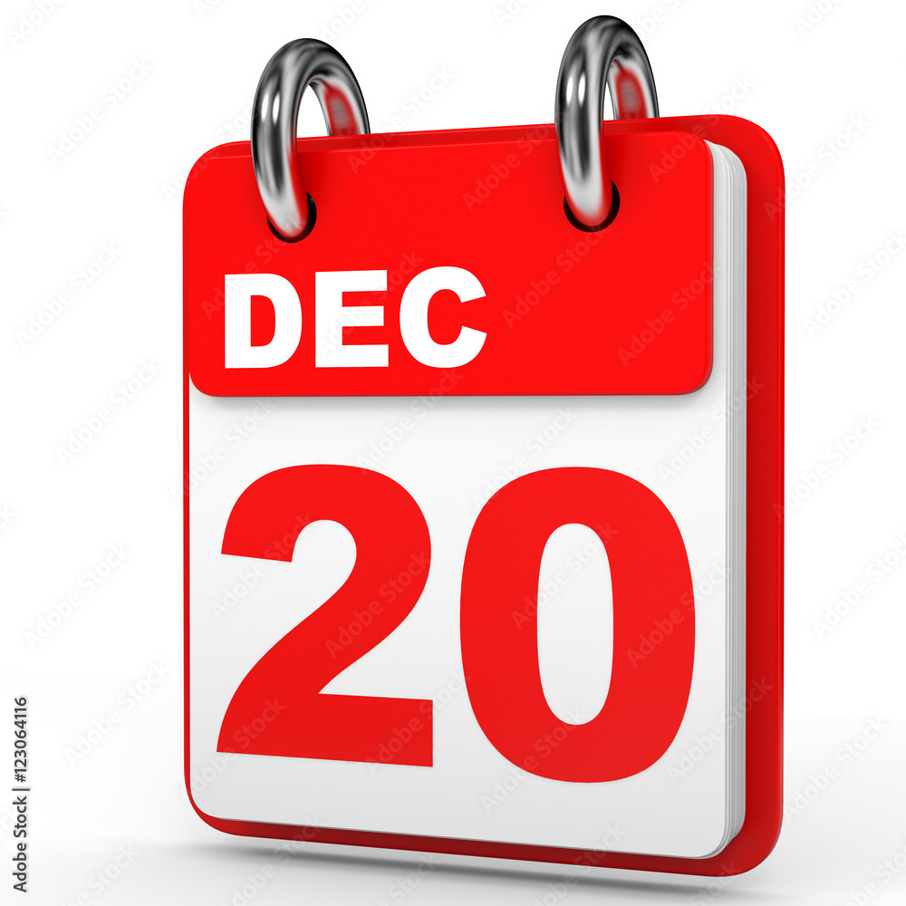 December 20. Calendar on white background. December 20. Calendar on white background.
