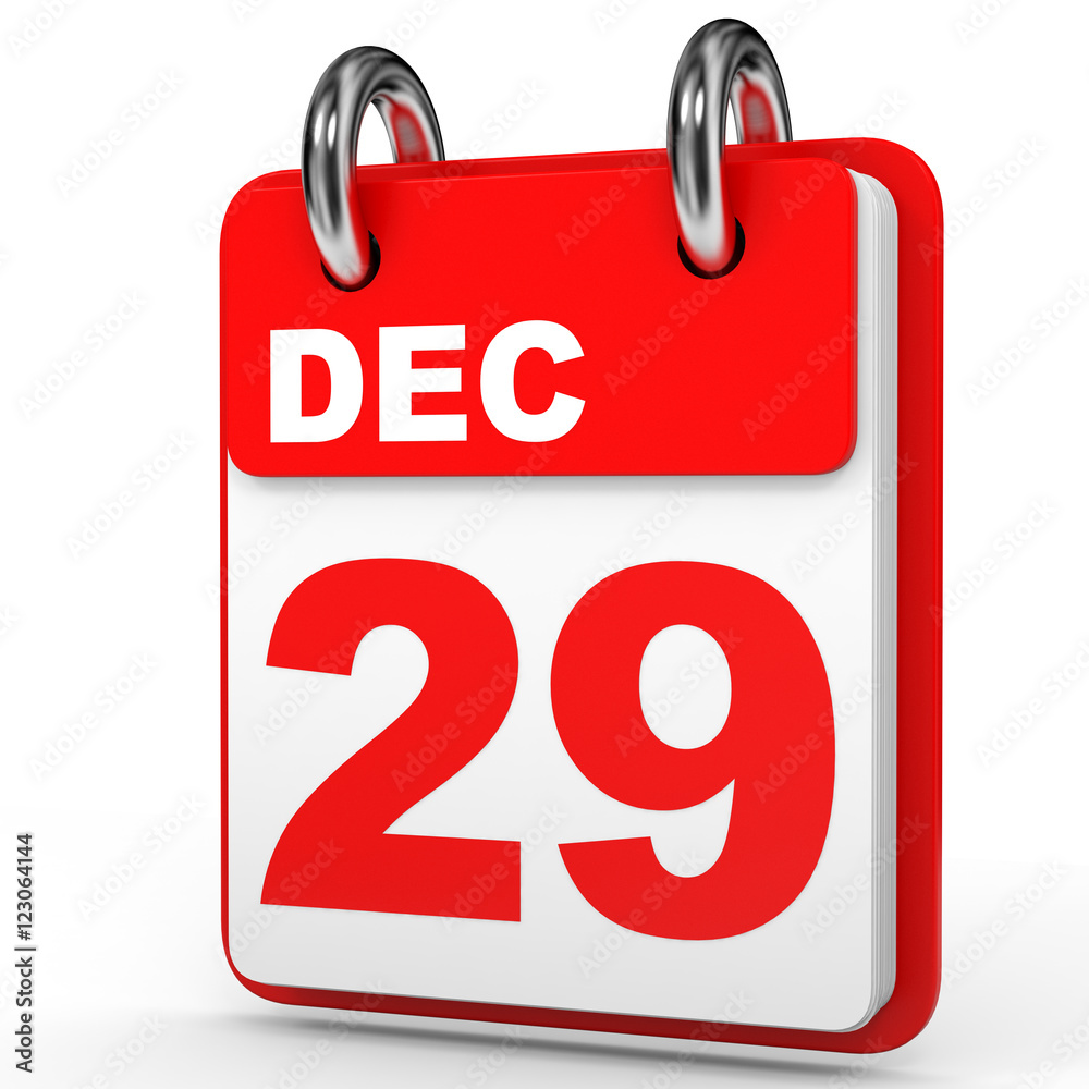 December 29. Calendar on white background. December 29. Calendar on white background.