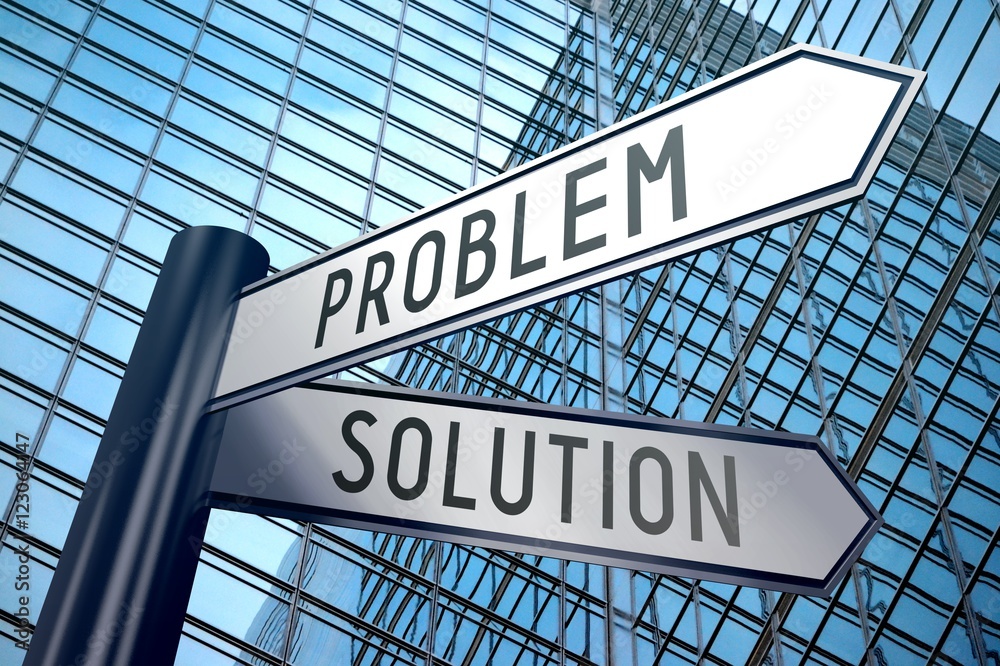 Signpost illustration, two arrows - problem and solution
