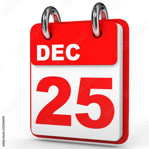 December 25. Calendar on white background.