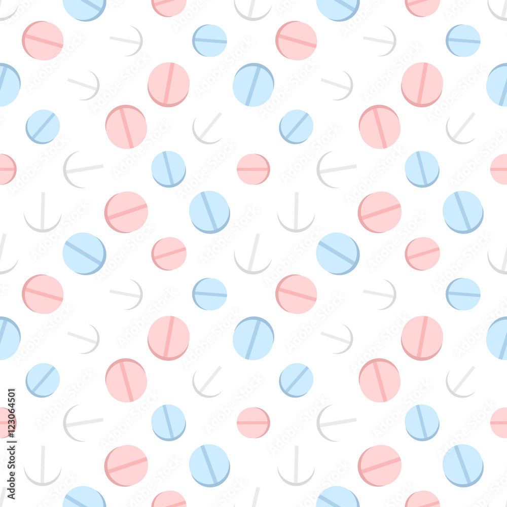 Colourful round pills on white, seamless pattern Colourful round pills on white, seamless pattern