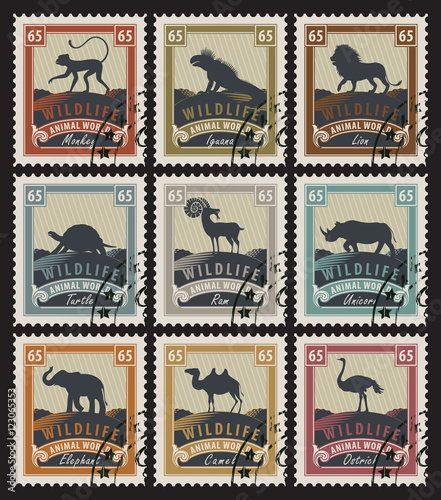 set of stamps on the theme of wildlife with different animals
