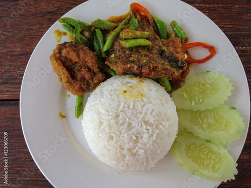 Spicy Fried Stir Catfish,spicy fried catfish with lentils and cucumber ,