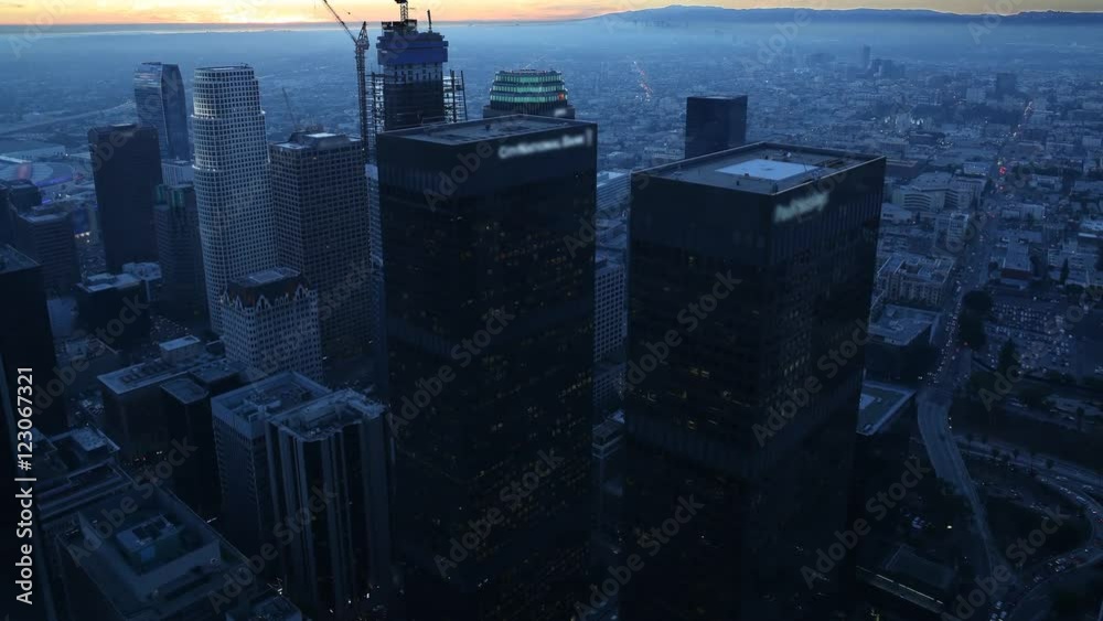 Time Lapse of Downtown LA Sunset to Night -Tilt Up-
