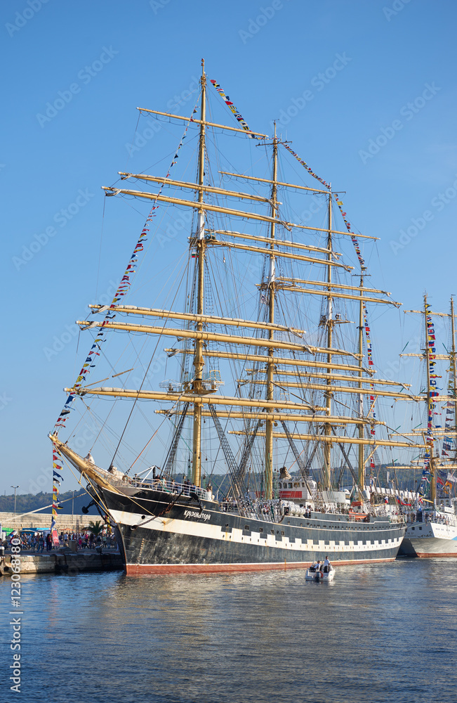 Varna, Bulgaria - October 02.2016: international Tall Ships fleet is returning to the Black Sea 2016. Varna, Bulgaria - October 02.2016: international Tall Ships fleet is returning to the Black Sea 2016.