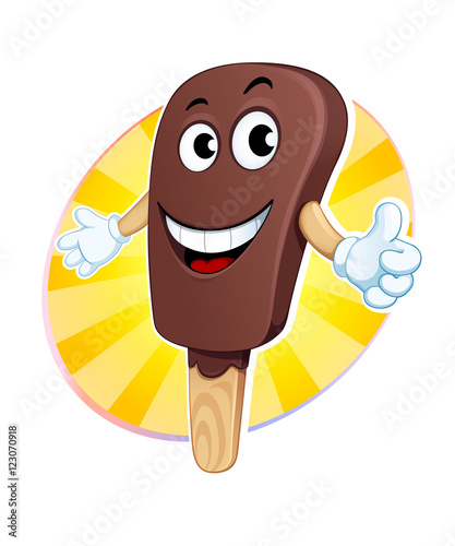 Ice cream popsicle emblem. Cartoon character. Vector illustration on white background