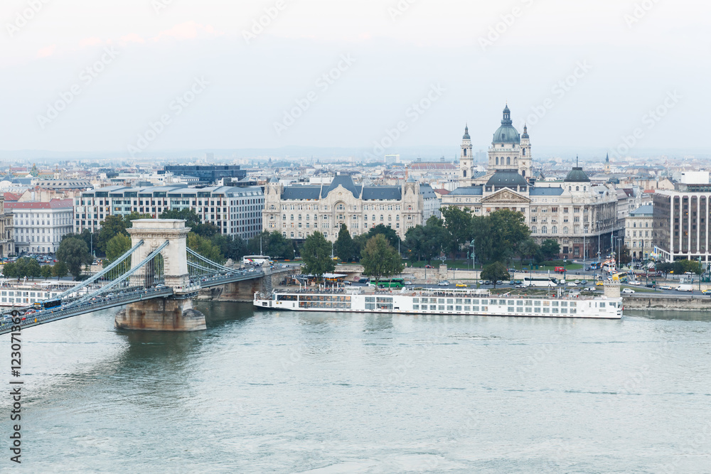 Budapest. View over the Danube and the Chain Bridge