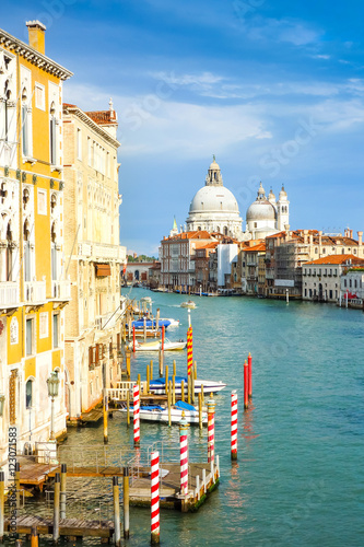 Beautiful view of water street and old buildings in Venice, ITAL