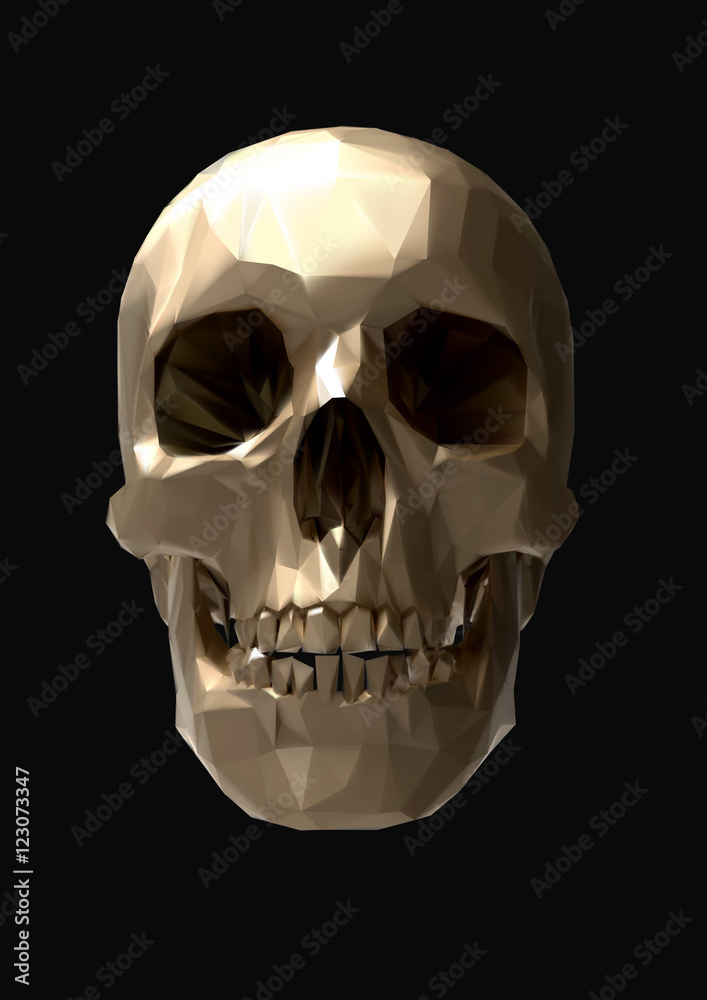 Obraz premium Low poly vector gold skull front view in 3D lighting look