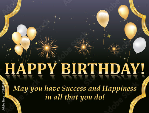 Photography Happy Birthday card with fireworks and balloons for your boss, colleague, business partners