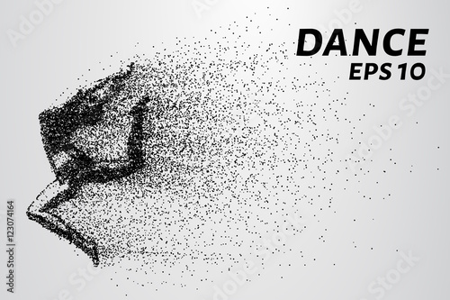 Dance of the particles. Girl dancing in jump. A dancer performs acrobatic elements. Vector illustration
