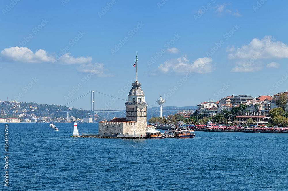 View at Maiden tower and Bosphorus bridge
