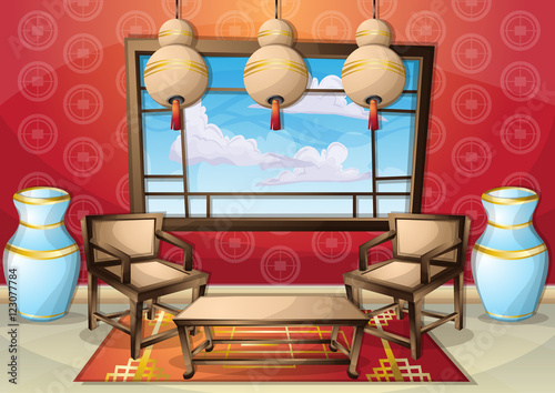 cartoon vector illustration interior chinese room with separated layers in 2d graphic