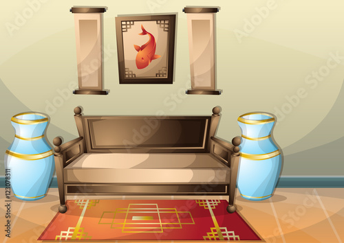 cartoon vector illustration interior chinese room with separated layers in 2d graphic