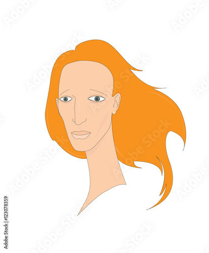Portrait of a sad red haired young woman. Vector illustration.Cartoon style.