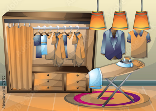 cartoon vector illustration interior clothing room with separated layers in 2d graphic