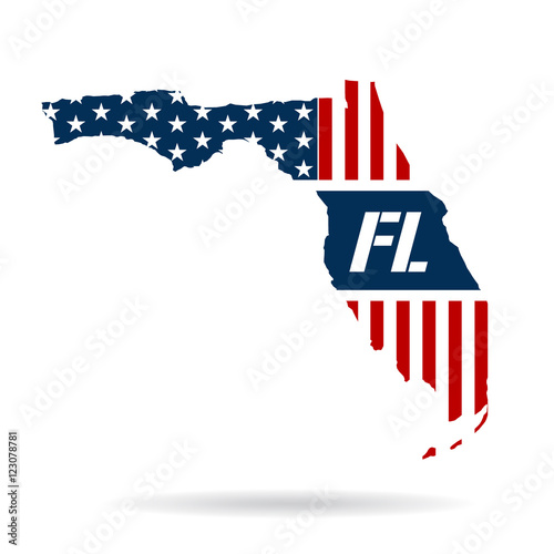 Florida State Map in American Flag Colors – Bold Patriotic Design Featuring FL Letters