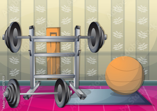 cartoon vector illustration interior fitness room with separated layers in 2d graphic