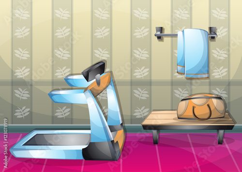 cartoon vector illustration interior fitness room with separated layers in 2d graphic