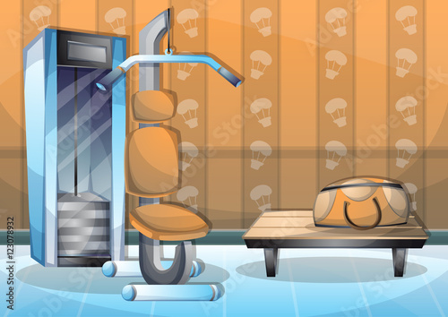 cartoon vector illustration interior fitness room with separated layers in 2d graphic