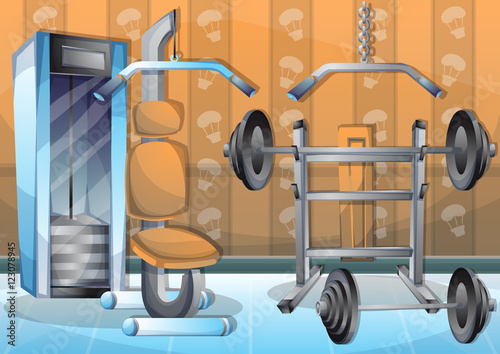 cartoon vector illustration interior fitness room with separated layers in 2d graphic