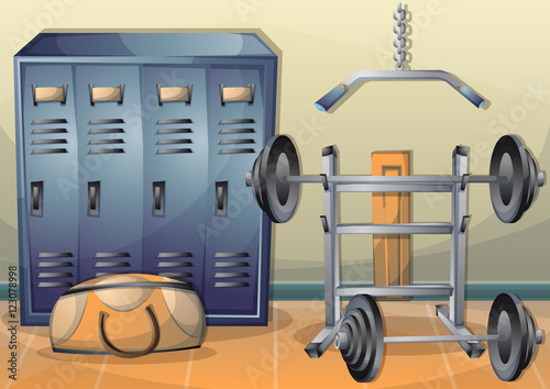 cartoon vector illustration interior fitness room with separated layers in 2d graphic