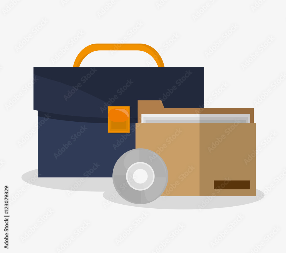 Suitcase cd and file icon. Office work supplies and objects theme. Colorful design. Vector illustration