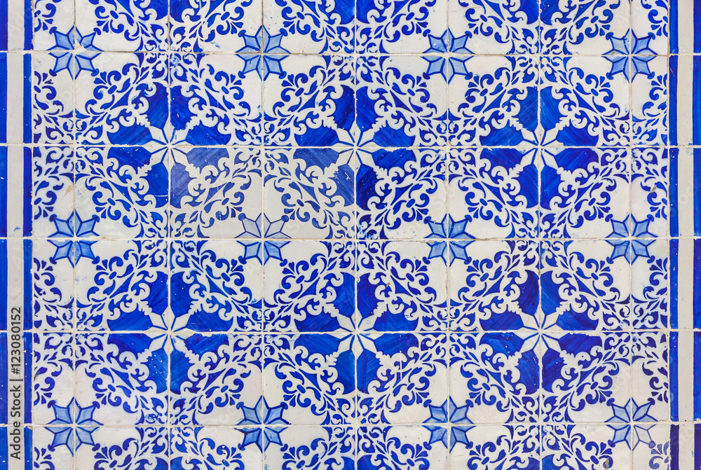 Typical Portuguese old ceramic wall tiles (Azulejos)