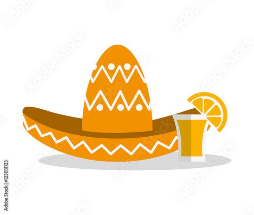 Hat and tequila shot icon. Mexico mexican culture landmark and latin theme. Colorful design. Vector illustration