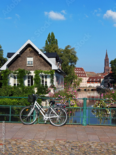 picturesque downtown Strasbourg with cathedral in background - Alsace Region - France