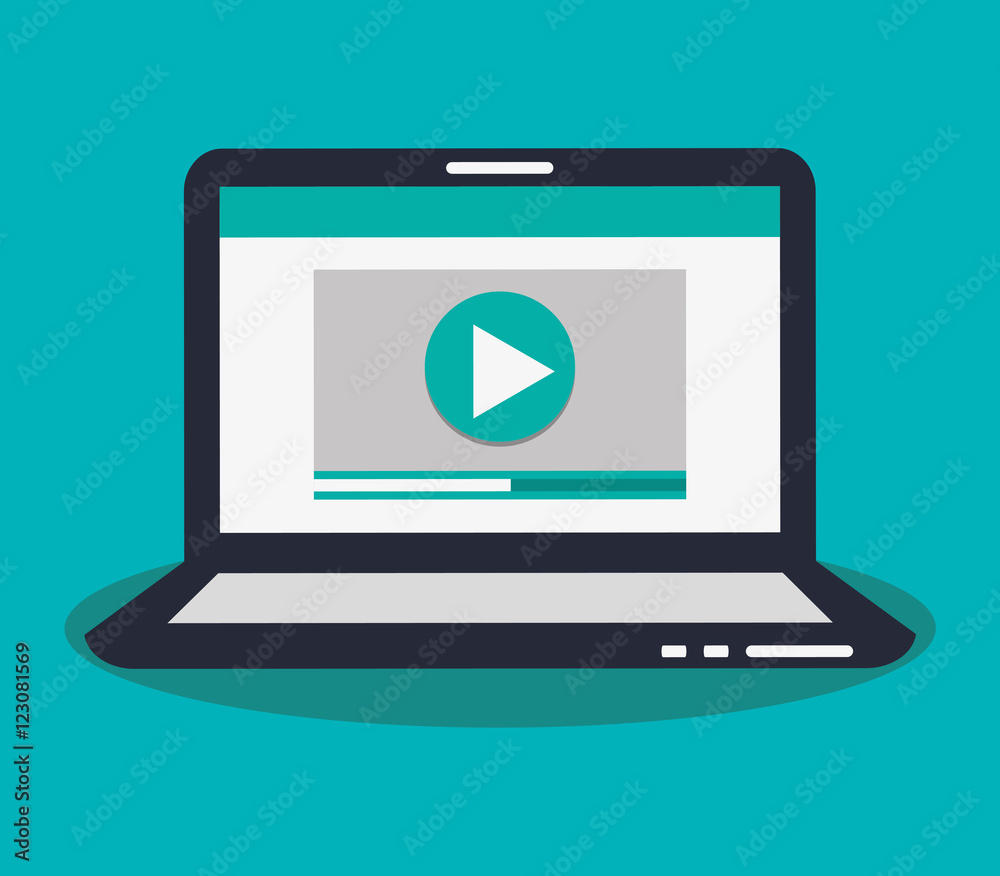 Laptop and play icon. Video media and movie theme. Colorful design. Vector illustration Laptop and play icon. Video media and movie theme. Colorful design. Vector illustration