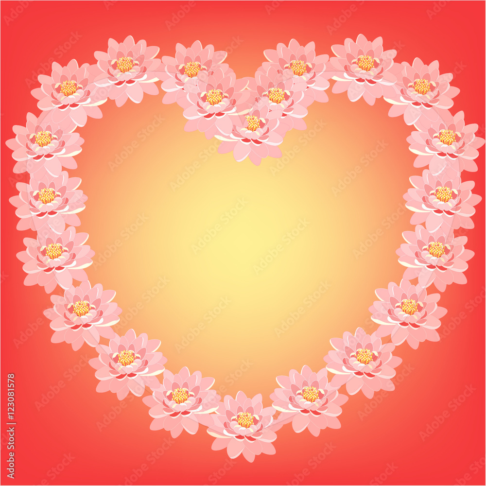 card with pink lotus flowers in the shape of a heart. 