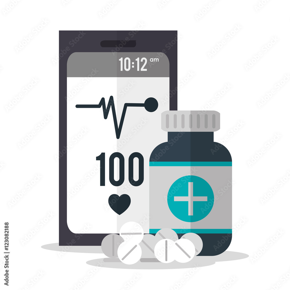 Smartphone and medicine icon. Medical and health care theme. Colorful design. Vector illustration Smartphone and medicine icon. Medical and health care theme. Colorful design. Vector illustration