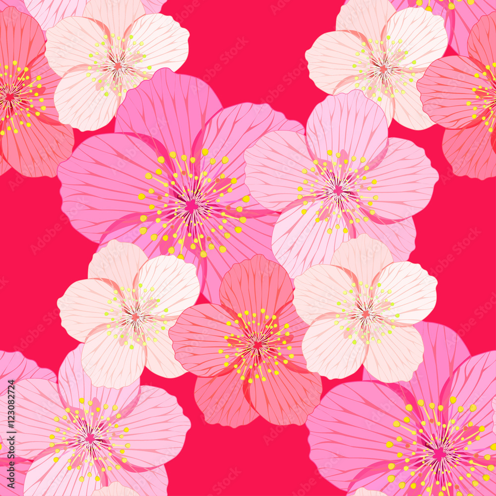 seamless pattern Sakura is couple flower on a red background. seamless pattern Sakura is couple flower on a red background.