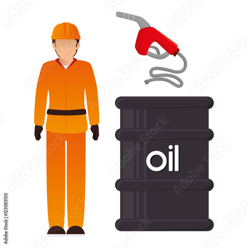 avatar man industrial worker with oil can and gas pump. petroleum theme. vector illustration   photo