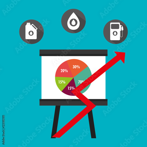 graphic pie chart  and financial arrow up red with petroleum oil icon. colorful design. vector illustration