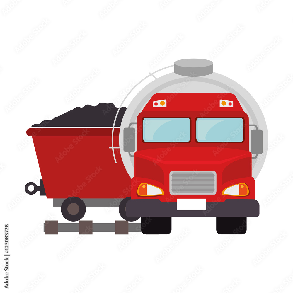 oil tank truck with cargo wagon with coal icon. vector illustration oil tank truck with cargo wagon with coal icon. vector illustration