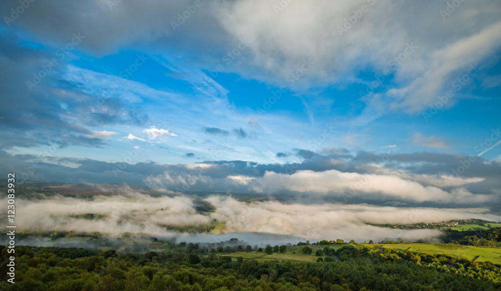 Panoramic View of British Countryside Landscape in Cloudy Mist