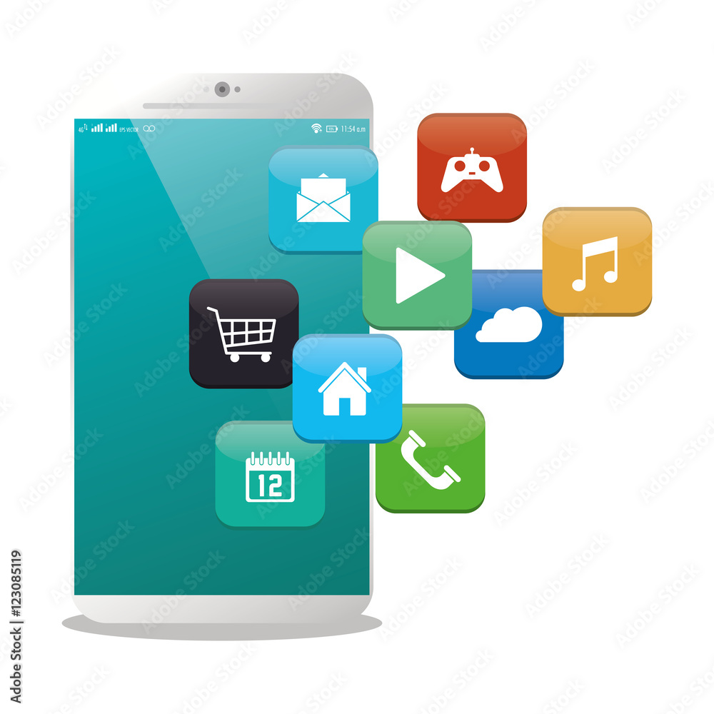 Smartphone and apps icon set. Media multimedia and internet theme. Colorful design. Vector illustration Smartphone and apps icon set. Media multimedia and internet theme. Colorful design. Vector illustration