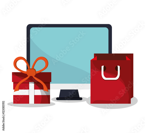 Computer bag and gift icon. Shopping online ecommerce and media theme. Colorful design. Vector illustration